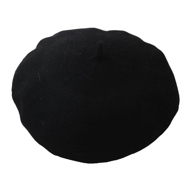 Берет женский кашемировый однотонный модная шапка во французском стиле чёрный - Фото №1