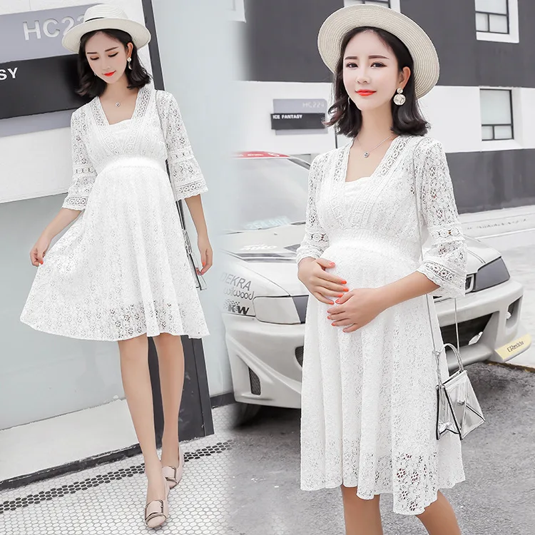 

2019 New Style Mid-length Lace Upper Garment Spring And Summer Loose-Fit Summer Maternity Clothes Dress