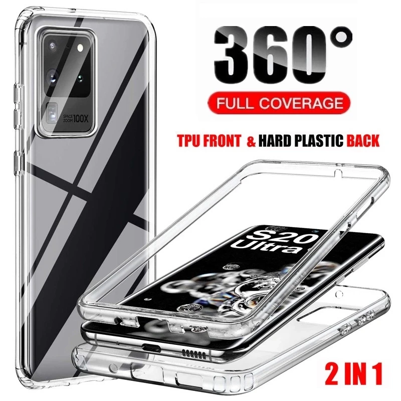 360 Protector Transparent Phone Case For Samsung Galaxy S22 S21 FE S20 Plus S6 S7 S8 S9 S10 Lite Note 20 Ultra 10 Pro Full Cover galaxy s22+ clear case