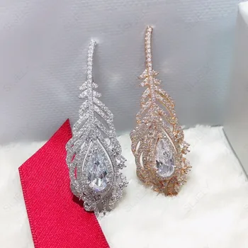 

Baoyocn High Quality Soild 925 Sterling Silver Pink Feather Leaf Brooch Inlay Cubic Zirconia Stones Women Luxury Party Jewelry
