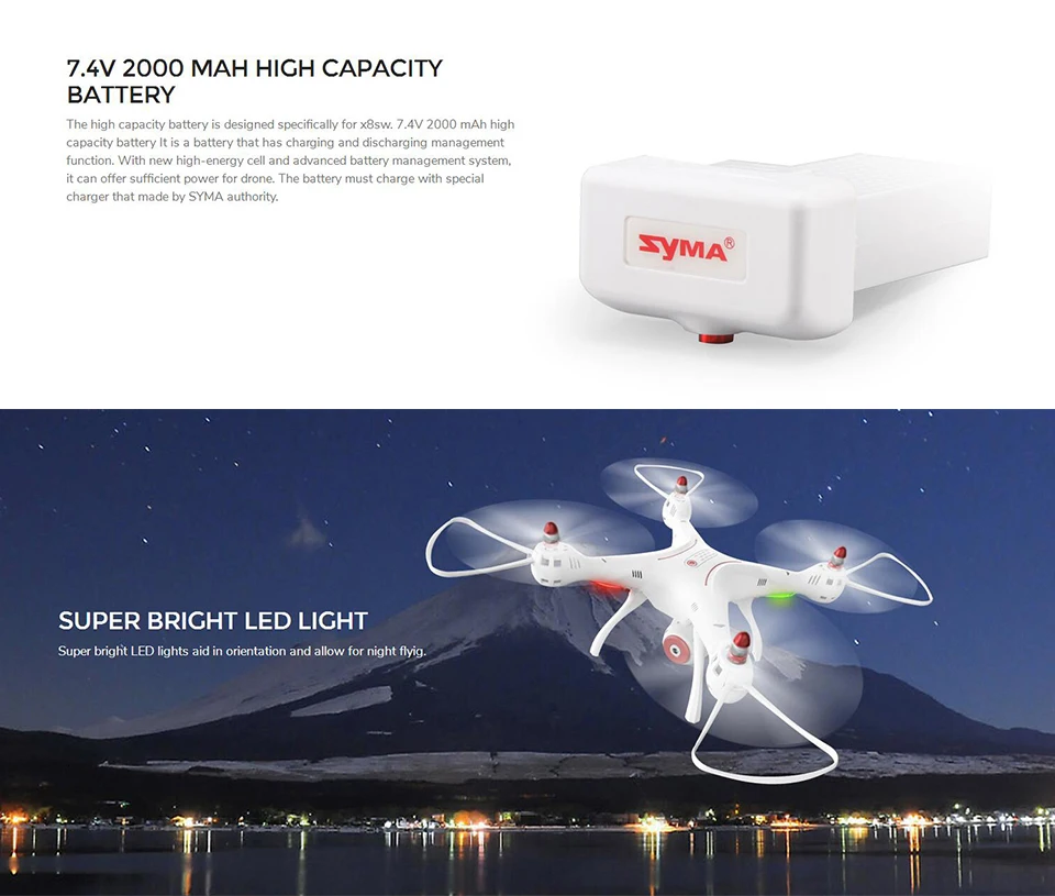 Syma X8PRO X8SW X8SC Радиоуправляемый Дрон Квадрокоптер 7,4 V 2000mAh ультра-высокая емкость Lipo X8 PRO батарея запасные части ZLRC