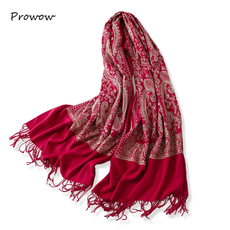 Толстый зимний шарф для женщин, теплый, с кисточками, вышитые, принтованные шали, обертывания, одеяло, женские длинные шарфы, искусственный кашемир, D115
