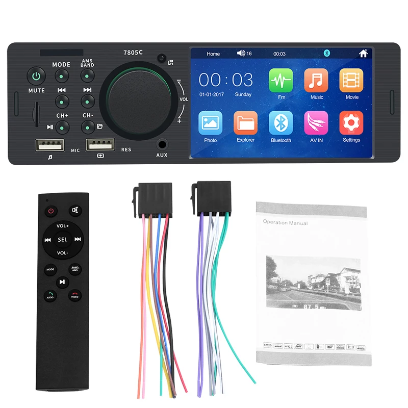 4," Автомагнитола 1 Din с сенсорным экраном MP5 видеоплеер Dual USB TF Bluetooth Handsfree 7 цветов Освещение головного устройства ISO PHYEE 7805C