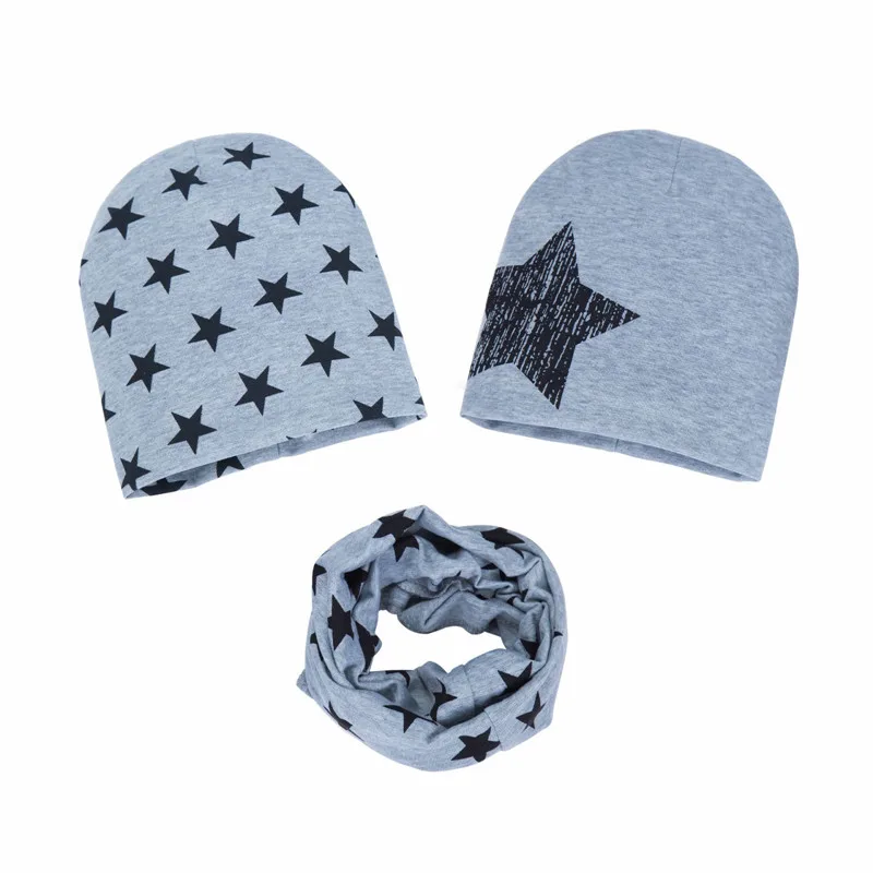 Kids Winter Hat Scarf Set Spring Autumn Star Pattern Cotton Beanies Suit 0-3 Year Baby 4-12Year Kid