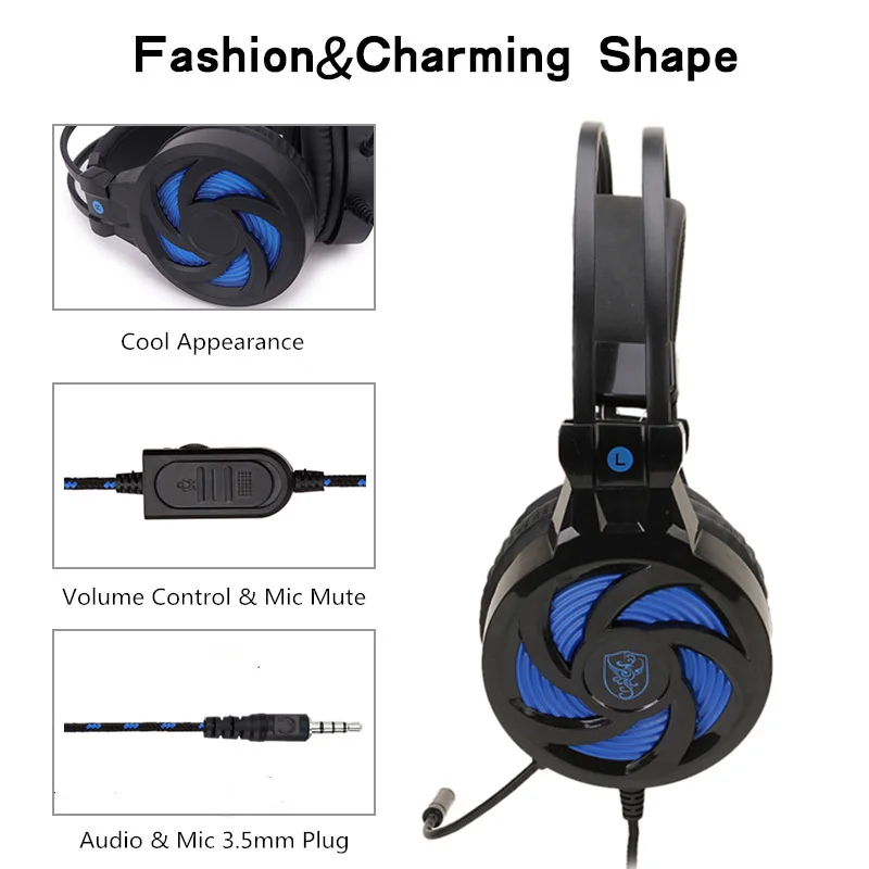 PS4 Gaming Headset Wired PC Stereo Headphones Earphones with Microphone for Xiaomi Phone New Xbox One/Laptop Tablet Gamer
