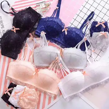 

Girl'S Underwear Bra Set Lace Cup Noodles under the Thin Thick Non-Steel Ring Comfortable Push up Adjustable Bra