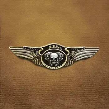 

Classic Retro 115th Anniversary Metal Skull Double Wing Biker Brooch Badge Engine Motorcycle Club For Clothes Hat Collar Pin