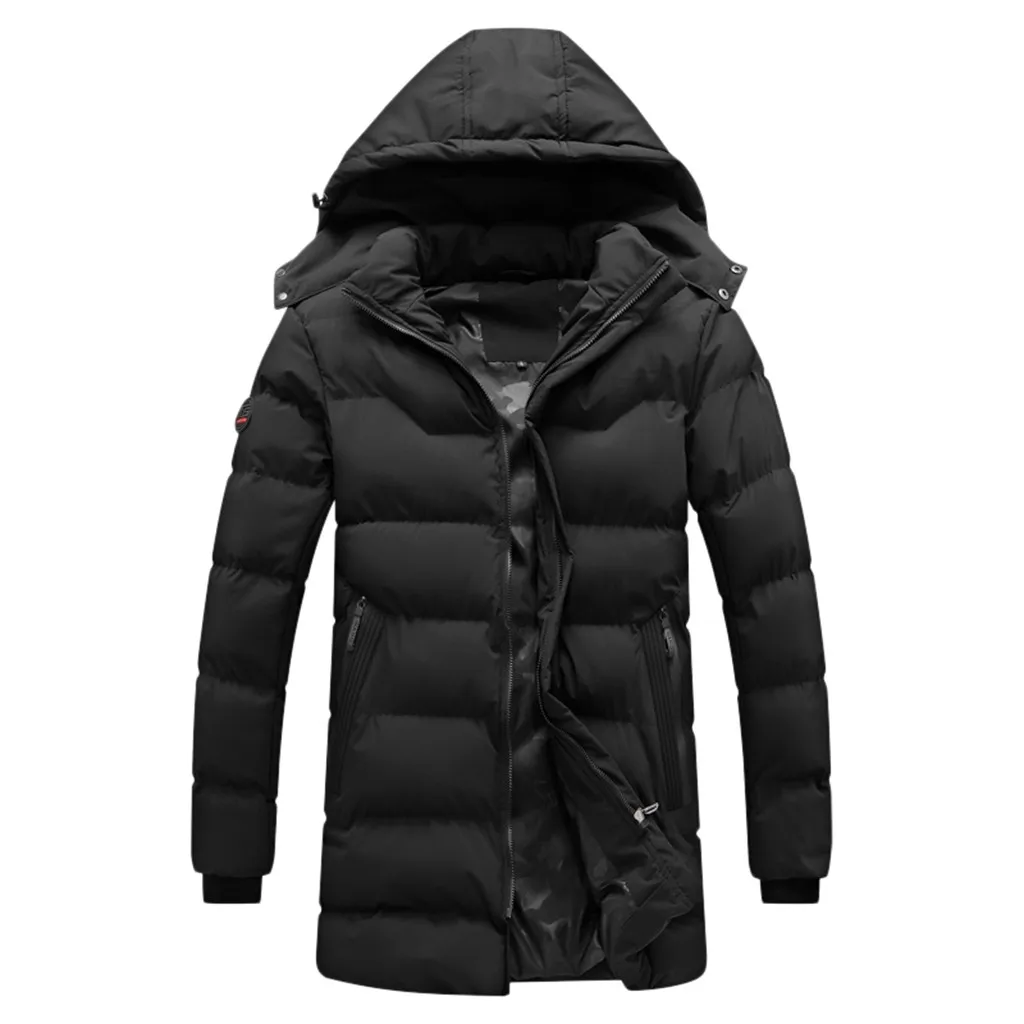 Страусиная мужская куртка Мужская Осенняя зимняя куртка большого размера с капюшоном утепленная куртка с длинными рукавами, ветрозащитная куртка - Цвет: Черный