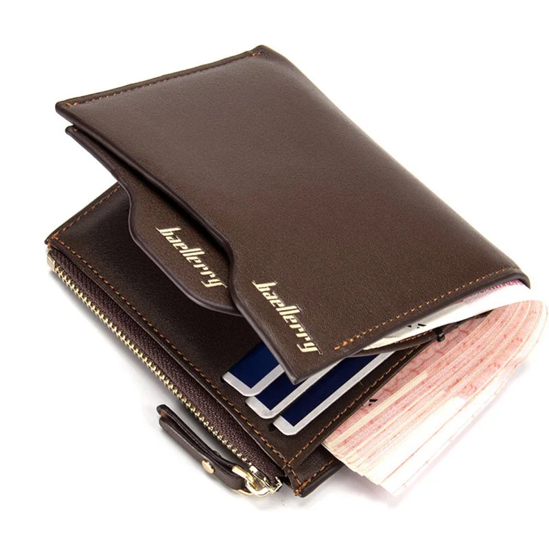 

Men Short Combination Design Wallets Zipper Card Holder Men Business Leather Purse Solid Coin Pocket High Quality Male Purse