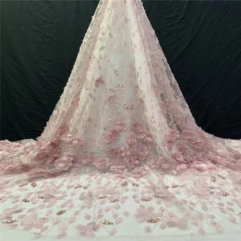 

2019 latest Handwork Embroidery 3d applique Tulle lace African 3d fabrics with sequins French tulle sequins lace Fabric jh82-503