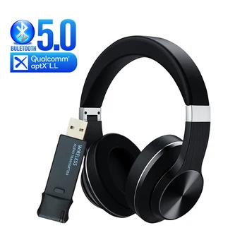 

USB Bluetooth 5.0 Transmitter + Wireless Headphone Aptx LL Low Latency 3.5MM 3.5 AUX Audio Adapter Dongle with Mic for TV PC PS4
