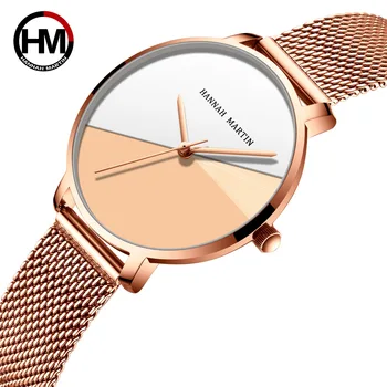 

Ultra Thin Women Watch 2020 Rose Gold Hannah Martin Ladies Watch Mesh Strap Luxury Women's Bracelet Watches montre femme 2019