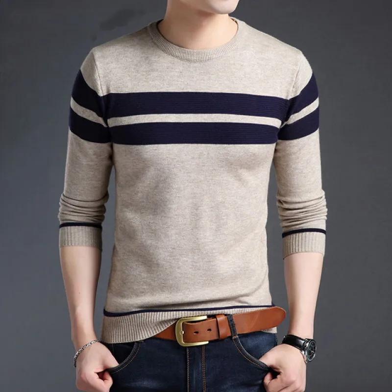 

2019 New Fashion Brand Sweater Mens Pullover Striped Slim Fit Jumpers Knitred Woolen Autumn Korean Style Casual Men Clothes