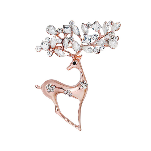 Unique Rhinestone Deer Brooch Christmas Full Zircon Elk Jewelry Crystal Antlers Brooches for Women Wedding Party Gift