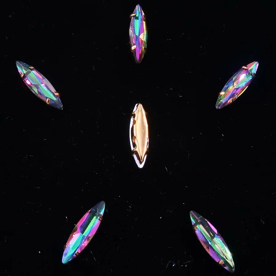 A4 Emerald rainbow Золото коготь настройки 50 шт./упак. с радужными или желейные конфеты стеклянные стразы цвета кристалл 4*15 мм с мультипокрытием Наветт Форма пришить стразы аппликация «сделай сам» - Цвет: A4 Emerald rainbow