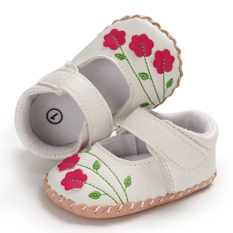 Baby Girl Shoes Newborn Toddler Boy Soft Handmade Rubber Sole Embroidered Flower Infant First Walkers Princess Baby Crib Shoes 3