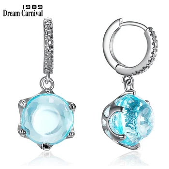 

DreamCarnival1989 Hot Selling Special Cut Cubic Zircon Earrings for Woman Sky Blue Color Stone Elegant Jewelry Wholesale WE3819