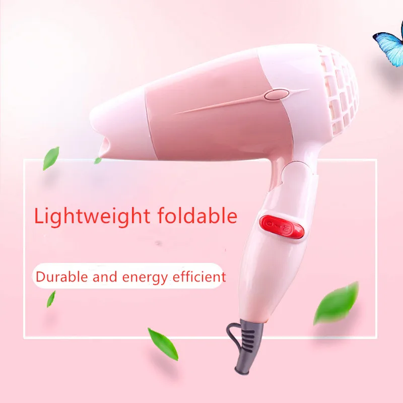 

1PC Hair Dryer 220V Mini Adjustable Straightener Fast Pink Fold Drying Low Noise Portable Travel Household Hair Dryer US Plug