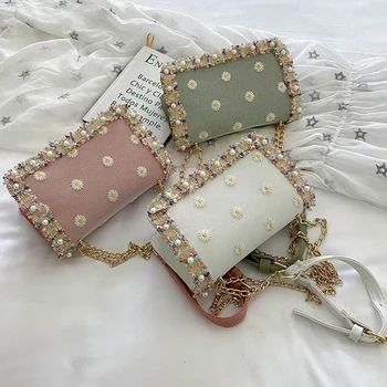 

Daisy Women's Lace Messenger Bag Fashion PU Leather Chain Shoulder Bag Luxury Small Square Bag