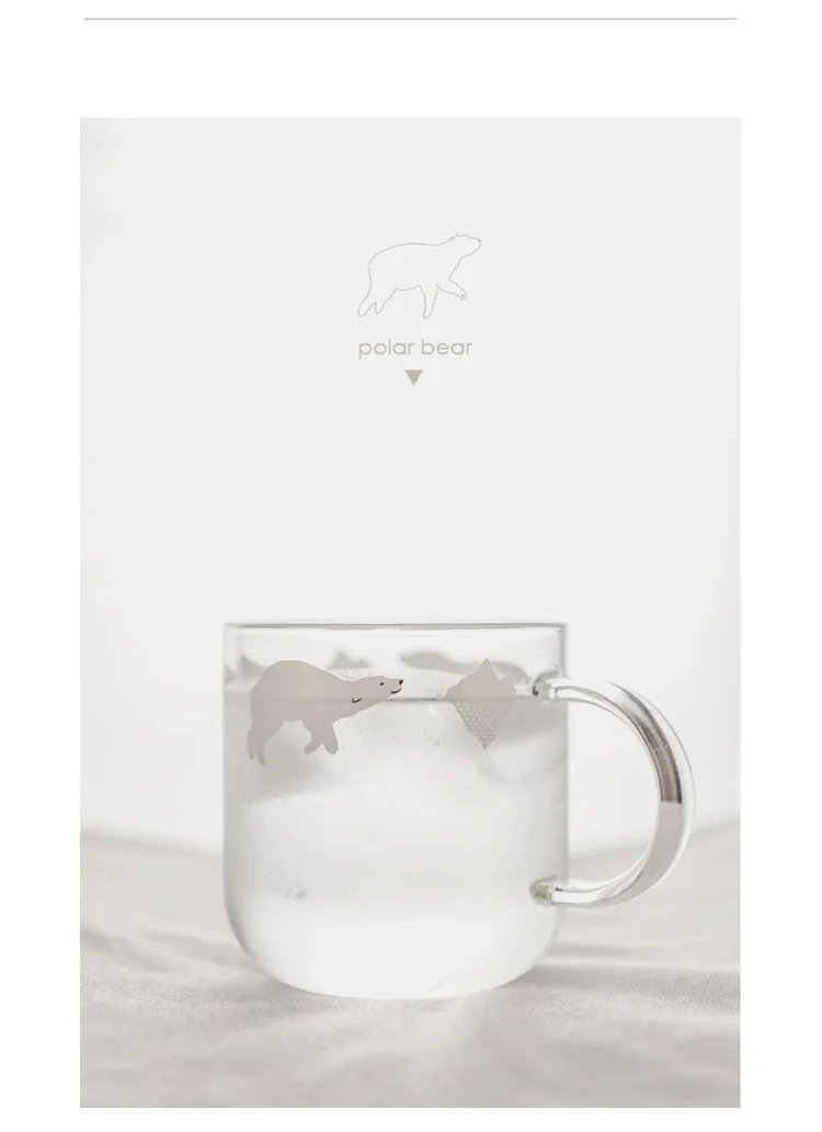 Soffe Polar Bear Penguin, стеклянная кружка с одной стенкой, прозрачное боросиликатное стекло, кофейная кружка для путешествий, чашка для кофе, молока с ручкой, стакан
