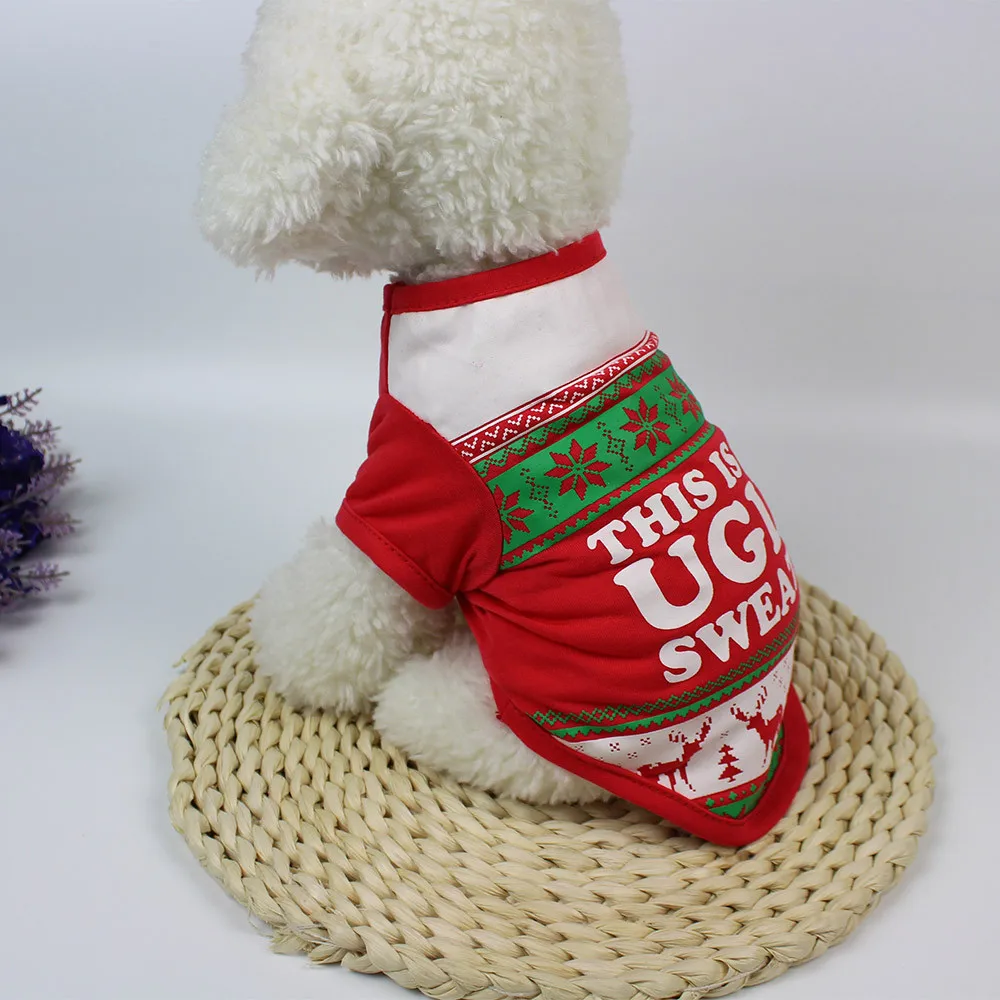 XS/S/M/L Honden Kledij Одежда для питомцев Рождественская универсальная одежда для собак хлопковая футболка костюм для щенка полиэстеровый принт для питомцев#0805