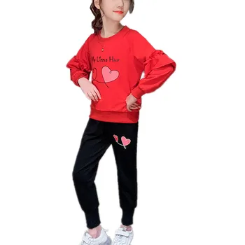 

Girls Clothes 2020 Autumn Spring Long Sleeve Shirts+Pants Heart Print Suits Kids Clothes Teen Children Clothing Sets 6 8 10 12 Y