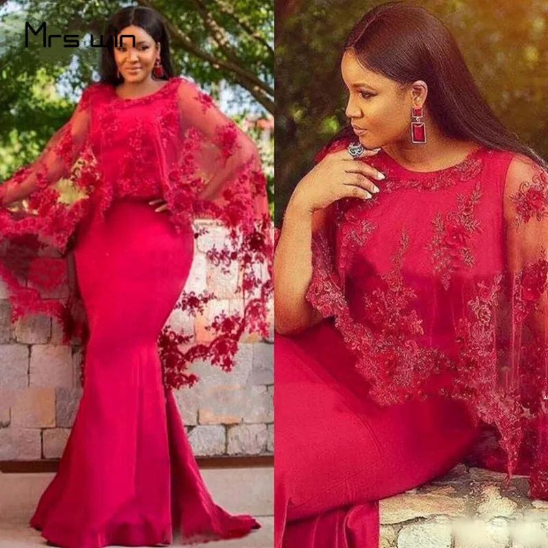 Mrs win Moeder Van De Bruid Jurken Rood Kant Cape Mantel Prom Jurken HR363 O Hals Zeemeermin Lange Elegante Moeders jurk Voor Bruiloft Mrs win Moeder Van De Bruid Jurken Rood Kant Cape Mantel Prom Jurken HR363 O Hals Zeemeermin Lange Elegante Moeders jurk Voor Bruiloft