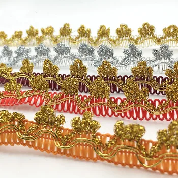 

Rich Gold Lace Braid Ribbon Bright Gold Silver Crochet Trims 50 Yds/Lot Cosplay Trims Gold Band Sewing Trim 2cm