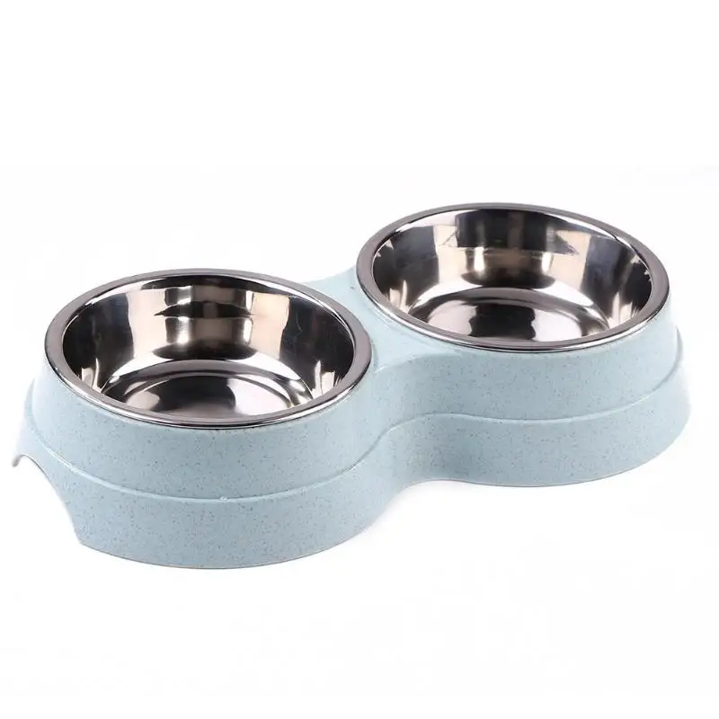 Собака с двумя чашами из нержавеющей стали, для щенков воды Bowl Универсальный кормушка для домашних животных принадлежности для кошек и собак кошек миска для воды 3 цвета