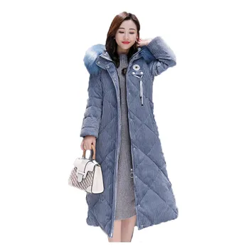 

Hooded parka coat women 19 winter new korean blue pink plus size loose long sleeve fashion long plus thick warmth clothing LR718