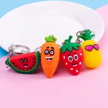 

Girls Cute Keychain Women Kawaii Cartoon Keyring Creative 3D Watermelon Strawberry Coin Purse Bag Pendant Key Chains Rings