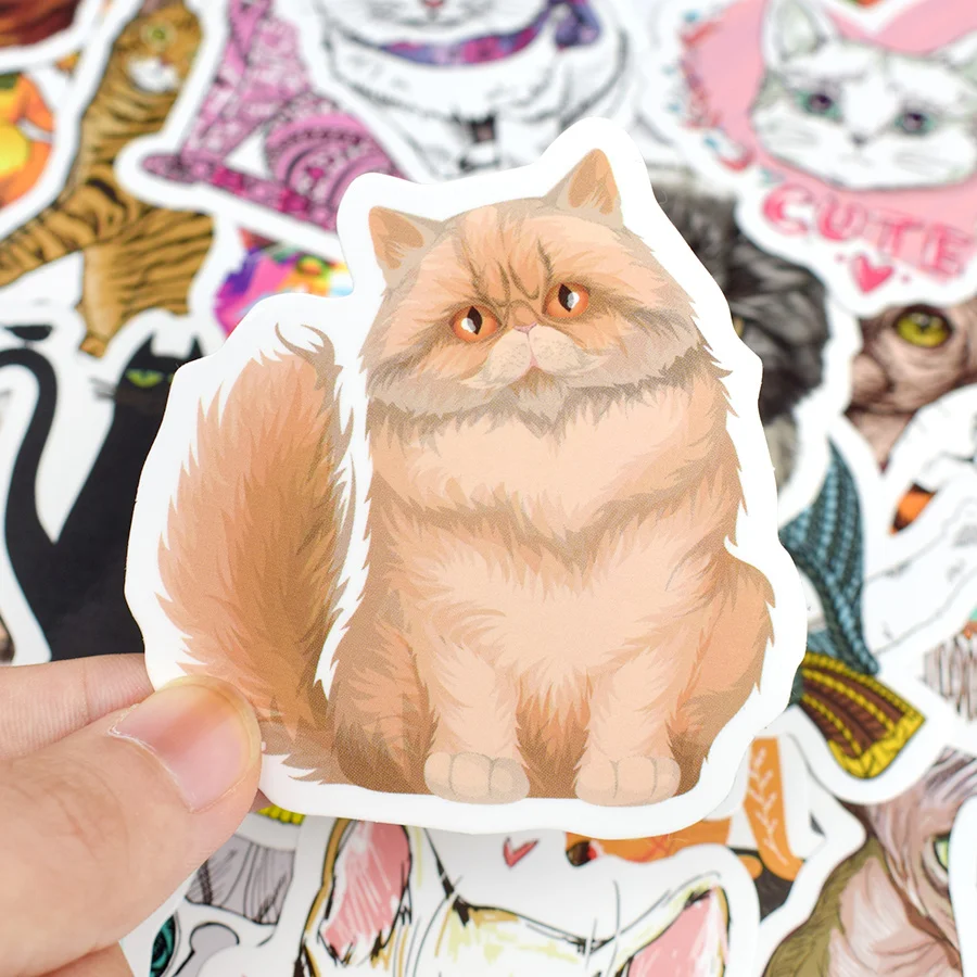 50 PCS Cute Cats Stickers Gift Toys for Children Animal Cartoon Kawaii Waterproof Stickers to DIY Skateboard Laptop Car Luggage
