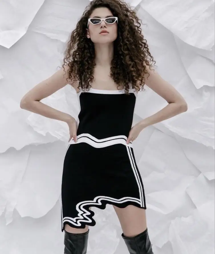 Asymmetrical Wavy Hem Knit Top Skirt