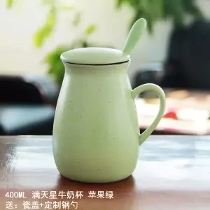 Чашка для молока, керамическая кружка с крышкой, ложка, персонализированная офисная кофейная чашка, Студенческая Мужская и женская парная чашка, Рождественская кружка - Цвет: 400ML set