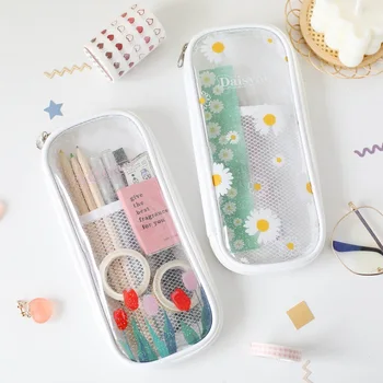 

Cute Cherry Daisy Pencil Case Large Capacity Pencil Box Kawaii Bear Pencilcase Girl Korean Stationery School Supplies Girl Gift