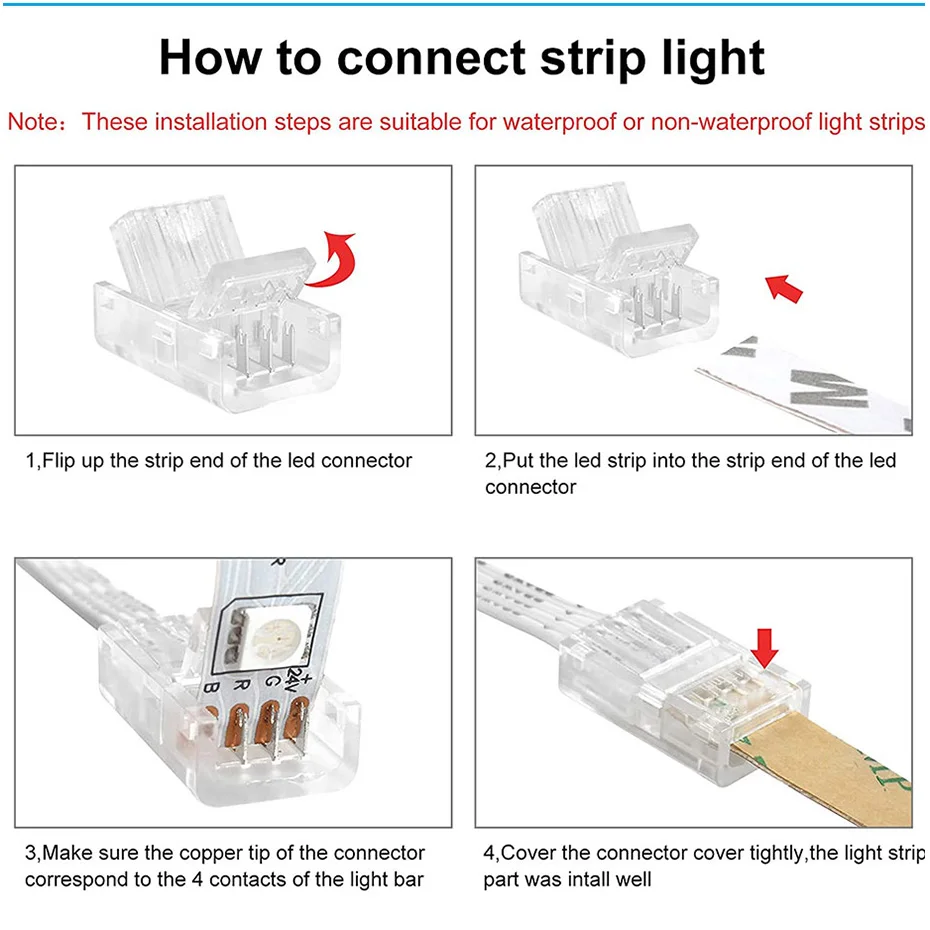 5 pçs/lote 2pin 3pin 4pin tiras led conector 8mm 10mm para rgb 3528 5050 led luz de tira conexão fio