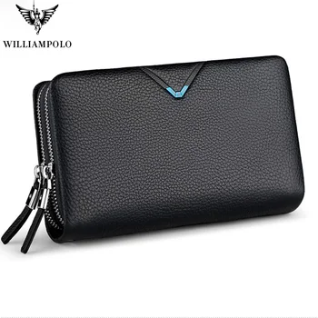 

WILLIAMPOLO Clutch Flap Handbag Zipper Hand Strap Clutches Purse Cowhide Luxury Gift