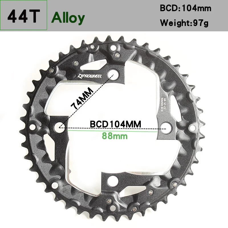 44T Alloy2 Велосипедная передняя Звездочка шатун зуб пластина BCD104 22T 24T 32T 42T 44T Велоспорт сталь Сверхлегкий Кривошип Звездочка аксессуары - Цвет: 44T Alloy2