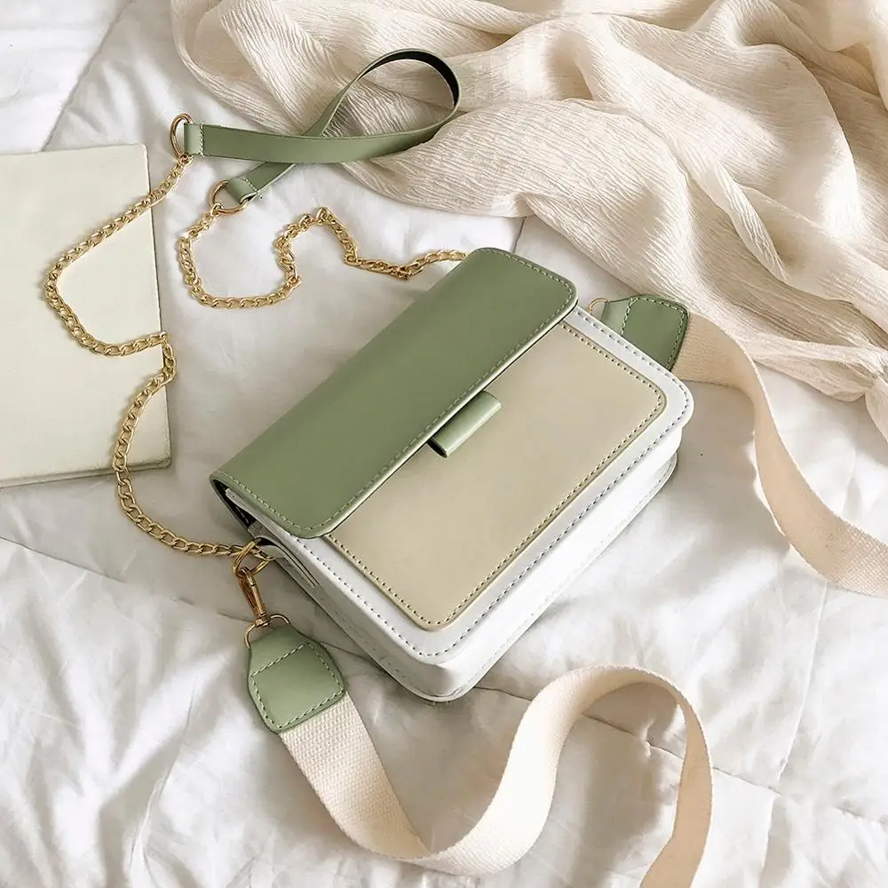 

Hit Color Shoulder Handbags Women Chain PU Leather Small Flap Crossbody Bag Korean female square Lady bags
