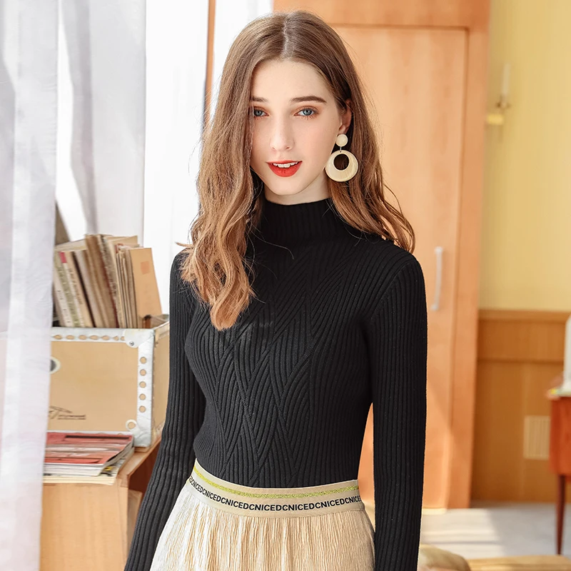 Hot sale 2019 New winter clothes women sweater Full sleeve warm Turtleneck pullover Solid Casual wild base slim-fit Knitted top