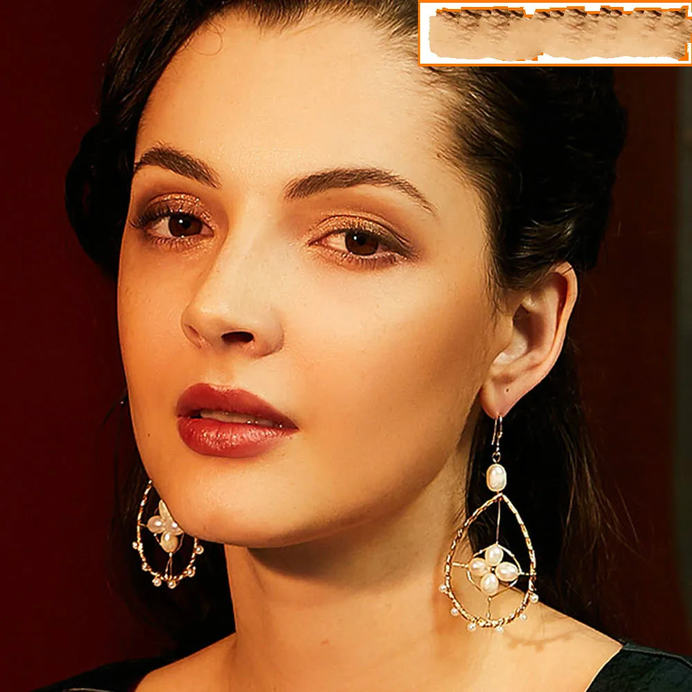 

Original Earrings Baroque Natural Freshwater Pearl Earrings Retro Water Drops Earrings Handmade Ornaments Round Shape for Women