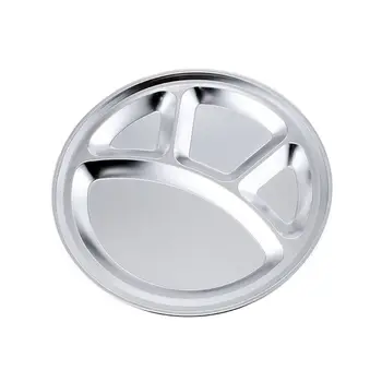 

4pcs Stainless Steel 4 Sections Round Divided Plate Dish Snack Dinner Tray Lunch