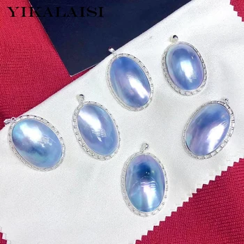 

YIKALAISI 925 Sterling Silver Jewelry Pendants 2020 Fine Natural sea water Mapei Pearl jewelry oval For Women wholesale