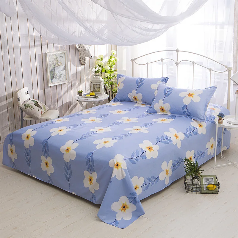 Floral Bed Sheet Polyester Fabric Right Angle Bed Cover Comfortable Breathable Bedding Anti-slip Dust-proof Small Fresh Style