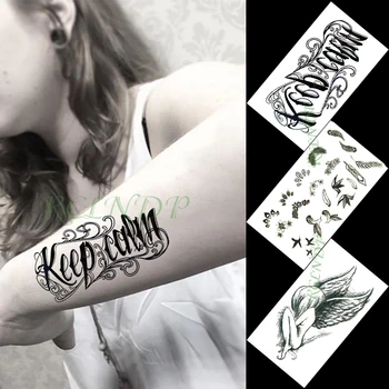 

Waterproof Temporary Tattoo Sticker angel wings bird feather letter small art tatto flash tatoo fake tattoos for women men kid