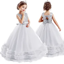 Рождественские детские платья для девочек; Серебряное платье с блестками для первого причастия; длинное свадебное платье с цветочным узором для девочек; детское торжественное вечернее платье