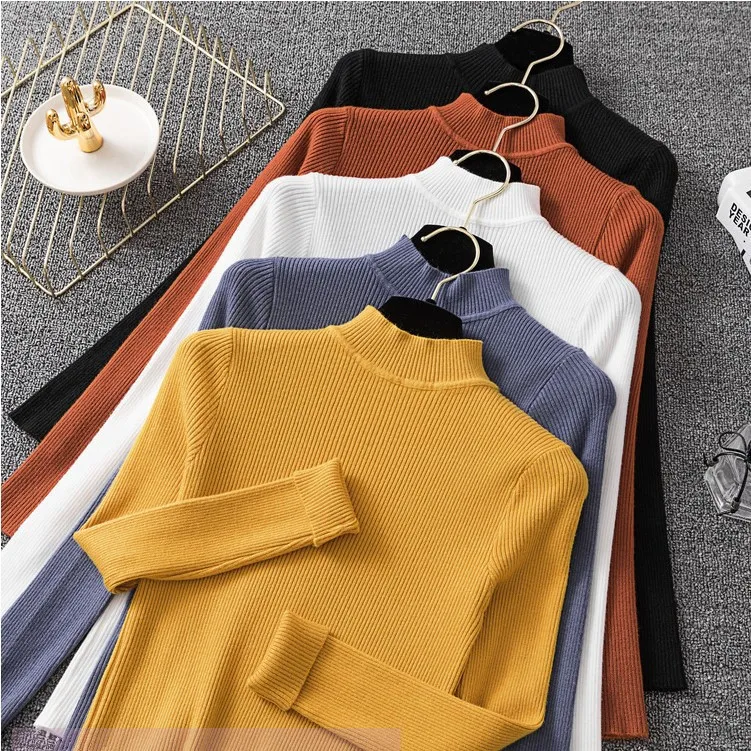 

Women Basic Knitted Jumper Autumn Winter New Tops Turtleneck Pullovers Korean Casual Sweater Girls Long Sleeve Slim Soft Sweater