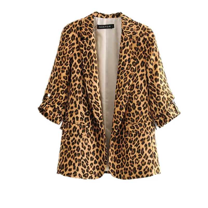 

Women's suit jacket spring new style fashion animal leopard print suit collar 3/4 sleeve sleeveless suit jacket