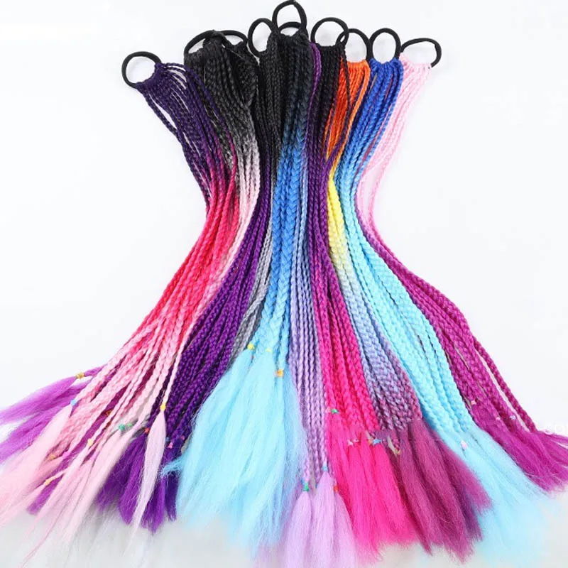 designer hair clips Hair Color Gradient Dirty Braided Ponytail Women Elastic Hair Band Rubber Band Hair Accessories Wig Headband 60cm headbands for women