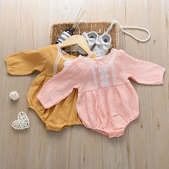 

Baby Girl Solid Color Flowers Lace Romper Newborn Toddler Infant Jumpsuit 2019 Autumn Fashion Clothes
